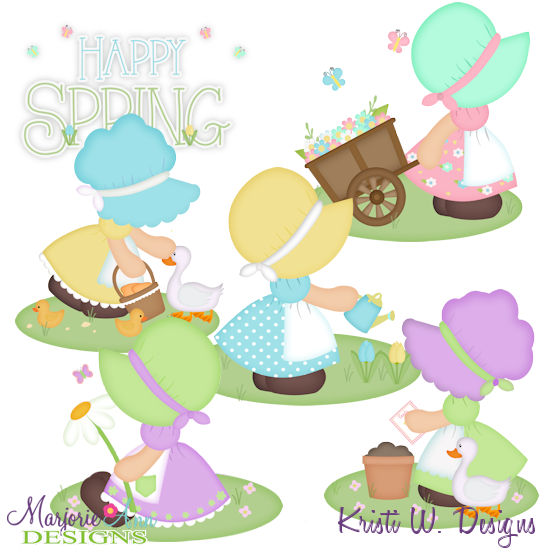Spring Bonnet Girls SVG Cutting Files + Clipart - Click Image to Close